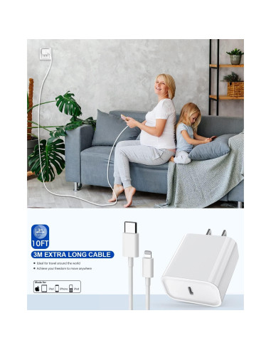 Cargador Rápido TrimDish 20W USB C a Lightning 10FT 2 Piezas