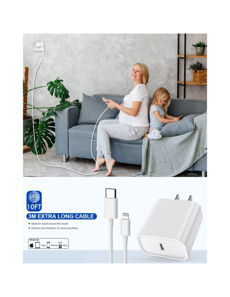 Cargador Rápido TrimDish 20W USB C a Lightning 10FT 2 Piezas Cargador Rápido TrimDish 20W USB C a Lightning 10FT 2 Piezas