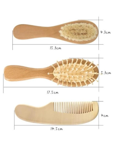 Juego de Cepillo y Peine de Madera BeaverStrong - 3 Piezas para Bebés