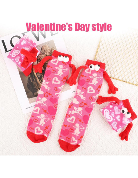Calcetines de San Valentín 2 Pares Manos Magnéticas Rosa Calcetines de San Valentín 2 Pares Manos Magnéticas Rosa