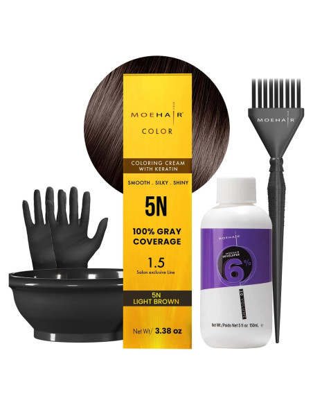 Kit de Coloración Capilar Permanente Moehair 5N Castaño Claro Kit de Coloración Capilar Permanente Moehair 5N Castaño Claro