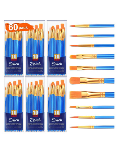 Juego de Pinceles ESRICH 60 Pcs Nylon para Pintura Acrílica