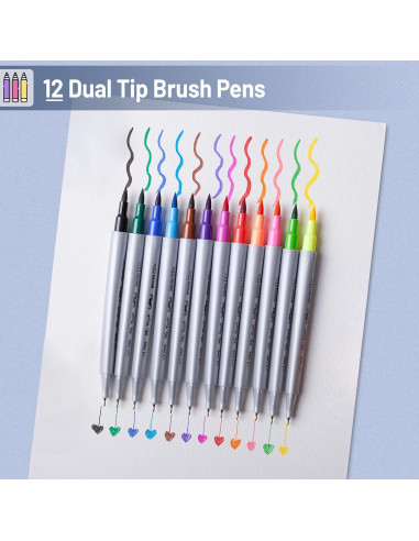 Marcadores de Pincel Doble Punta Mr. Pen - 12 Colores Vibrantes