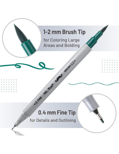 Marcadores de Pincel Doble Punta Mr. Pen - 12 Colores Vibrantes