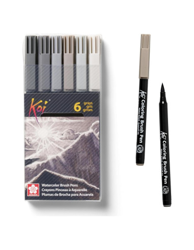 Marcadores de Pincel SAKURA Koi - Set de 6 Gris Variado
