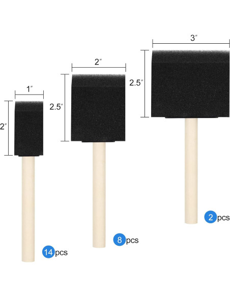 Kit de 24 Brochas de Pintura de Espuma Phinus - 2.54 a 7.62 cm Kit de 24 Brochas de Pintura de Espuma Phinus - 2.54 a 7.62 cm