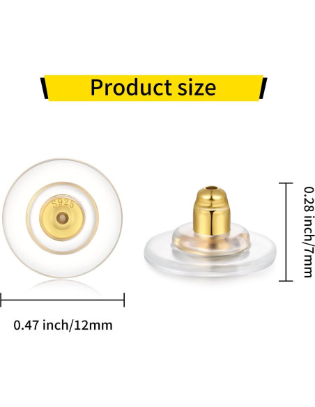 Respaldo de Aretes Grande 12mm Hazifes Plata 925 Hipoalergénico Respaldo de Aretes Grande 12mm Hazifes Plata 925 Hipoalergénico