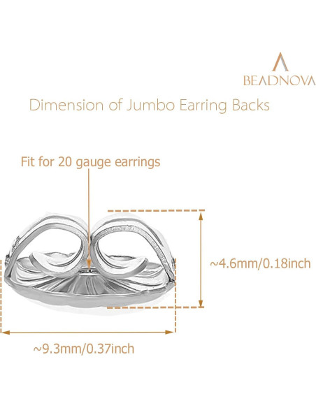 Respaldo Jumbo de Pendientes BEADNOVA 925 Plata Esterlina 4pcs Respaldo Jumbo de Pendientes BEADNOVA 925 Plata Esterlina 4pcs