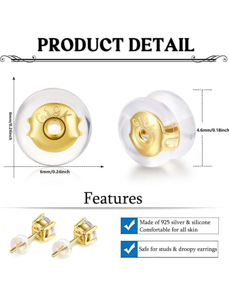 Soportes para Pendientes de Stud Kerryjewl 12 Piezas Oro 18K Soportes para Pendientes de Stud Kerryjewl 12 Piezas Oro 18K