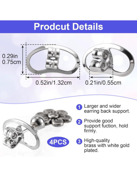 Respaldos de Aretes Isslly 2 Pares Oro Blanco para Orejas Caídas Respaldos de Aretes Isslly 2 Pares Oro Blanco para Orejas Caídas