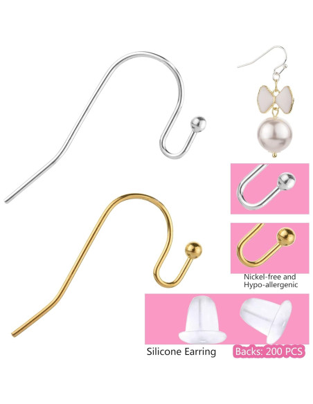 Kit de Ganchos para Pendientes VIW - 600 Piezas Plata y Oro Kit de Ganchos para Pendientes VIW - 600 Piezas Plata y Oro