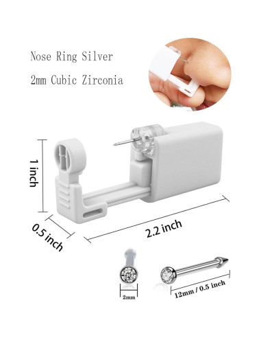 Kit de perforación de nariz SLVIEKAE - Pistola blanca, 1 uso