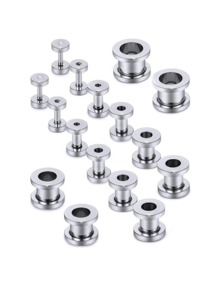 Kit de Tapones para Orejas Prjndjw Acero Quirúrgico 14G-00G 16 Piezas Kit de Tapones para Orejas Prjndjw Acero Quirúrgico 14G-00G 16 Piezas