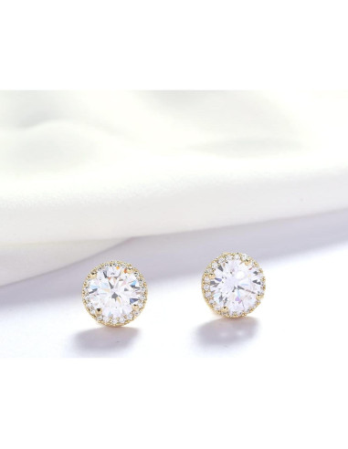 Pendientes de Clip de Cristal Circonio 10MM Oro-Blanco YOQUCOL