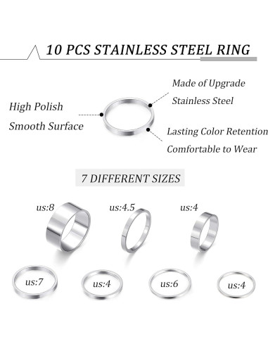 Conjunto de Anillos de Nudillo HAIAISO 10 Pcs Acero Inoxidable
