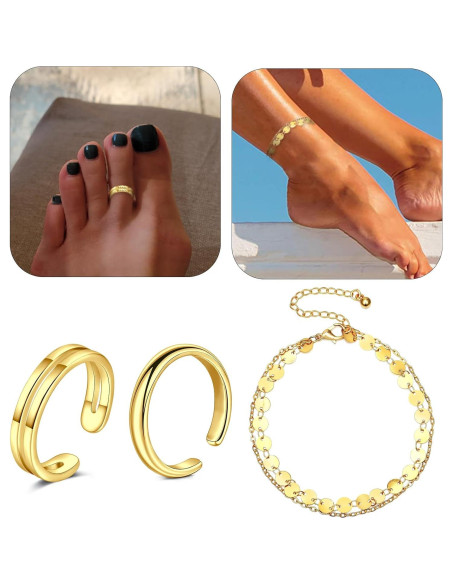 Conjunto de Joyería para Pies Briana Williams - 2 Anillos y Pulsera de Tobillo Oro Conjunto de Joyería para Pies Briana Williams - 2 Anillos y Pulsera de Tobillo Oro