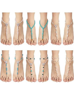 Cadenas para Pies Hicarer 12 Piezas con Anillos para Dedos 2