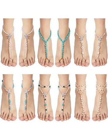 Cadenas para Pies Hicarer 12 Piezas con Anillos para Dedos