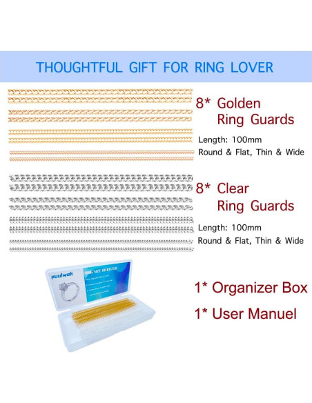 Ajustador de Tamaño de Anillo PUULWEK 16pcs Dorado y Plateado Ajustador de Tamaño de Anillo PUULWEK 16pcs Dorado y Plateado