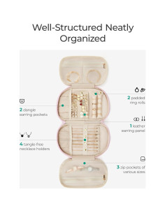Estuche de Joyería de Viaje BAGSMART Rosa Claro 25x15.5cm 2