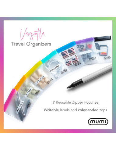 Conjunto de 7 Bolsas Reutilizables MUMI Transparentes 7.62x7.62cm