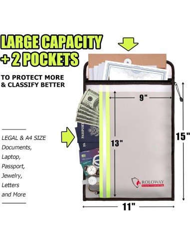 Bolsa a Prueba de Fuego ROLOWAY 38x28 cm 2 Bolsillos Plata