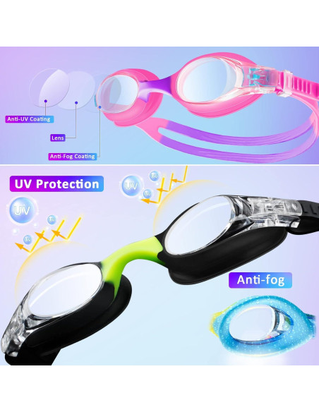 Gafas de Natación XDX para Niños 4-14 Años, Paquete 4, Antiempañante UV Gafas de Natación XDX para Niños 4-14 Años, Paquete 4, Antiempañante UV