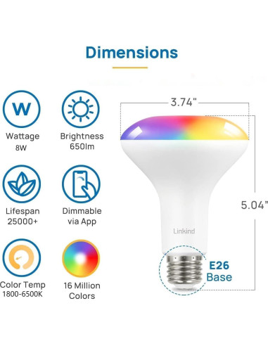 Bombillas Inteligentes Linkind BR30 RGBTW E26 8W Paquete de 4