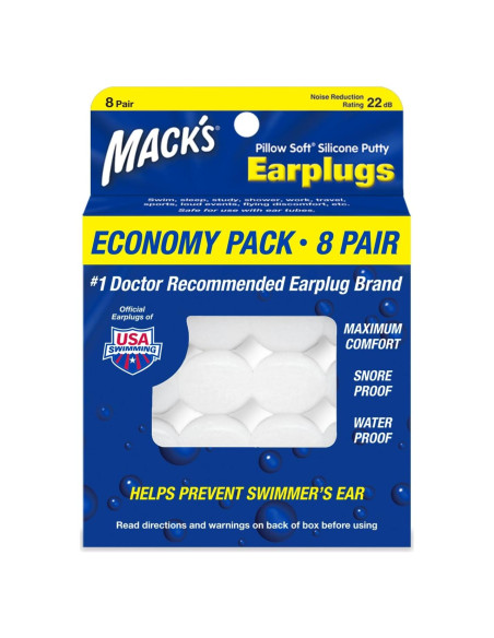 Tapones para oídos de silicona Mack's, 8 pares, impermeables Tapones para oídos de silicona Mack's, 8 pares, impermeables