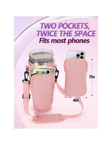 Soporte para Botellas PAMASE Rosa 40oz con Bolsillo y Correa Soporte para Botellas PAMASE Rosa 40oz con Bolsillo y Correa
