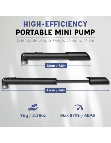 Mini Bomba de Bicicleta Topward con Manómetro - 96g, Negra