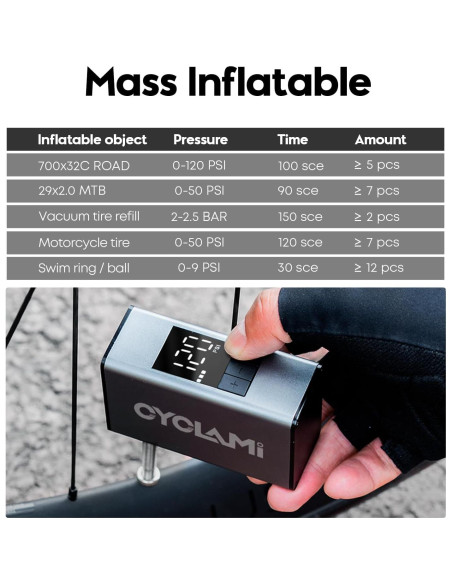 Mini bomba de aire eléctrica CYCLAMI A3MAX 150PSI portátil Mini bomba de aire eléctrica CYCLAMI A3MAX 150PSI portátil