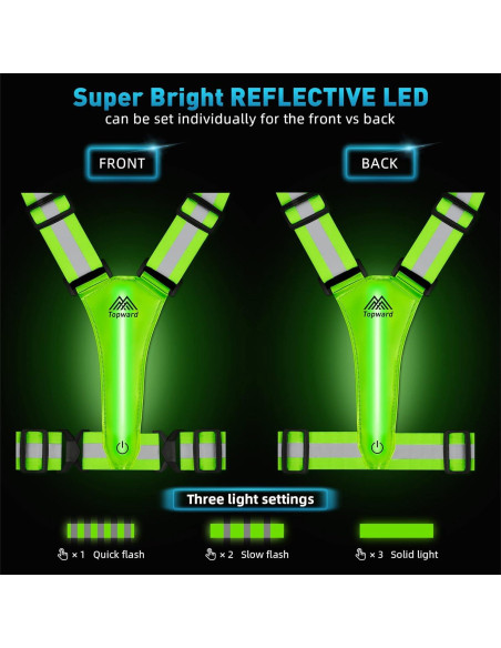 Chaleco Reflectante LED Topward Verde para Correr y Caminar Chaleco Reflectante LED Topward Verde para Correr y Caminar