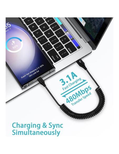 Cable USB a USB C Enrollado 3FT VIFIGEN Carga Rápida Cable USB a USB C Enrollado 3FT VIFIGEN Carga Rápida