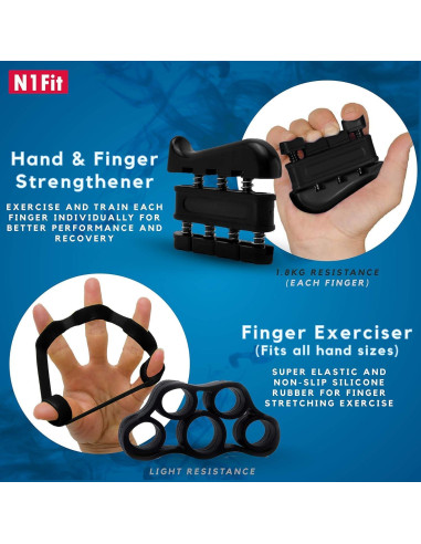 Kit de Fortalecedores de Agarre N1Fit - 5 Piezas con Resistencia Ajustable