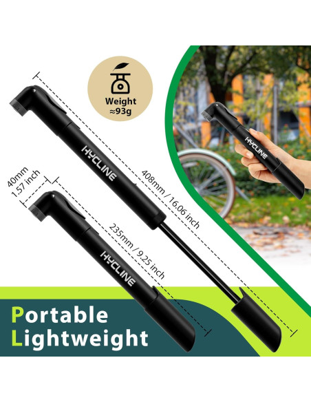 Bomba de Bicicleta Mini Hycline 120 PSI Válvula Dual Portátil Bomba de Bicicleta Mini Hycline 120 PSI Válvula Dual Portátil