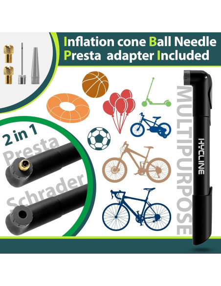Bomba de Bicicleta Mini Hycline 120 PSI Válvula Dual Portátil Bomba de Bicicleta Mini Hycline 120 PSI Válvula Dual Portátil