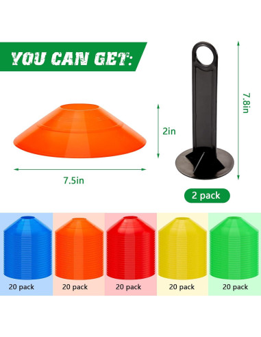 Juego de 100 Conos de Entrenamiento Lewtemi Multicolor 19 cm