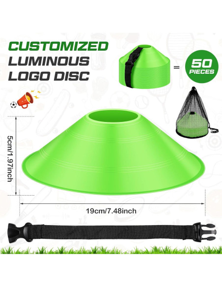 Conos de Fútbol Brillantes Hiboom 50 Pcs Verde 19x5 cm Conos de Fútbol Brillantes Hiboom 50 Pcs Verde 19x5 cm