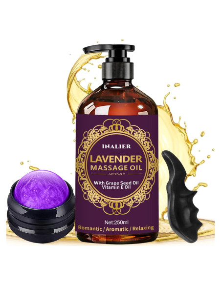 Aceite de Masaje Relajante Lavanda INALIER 448g con Rodillo Aceite de Masaje Relajante Lavanda INALIER 448g con Rodillo