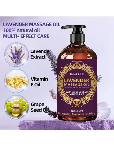 Aceite de Masaje Relajante Lavanda INALIER 448g con Rodillo