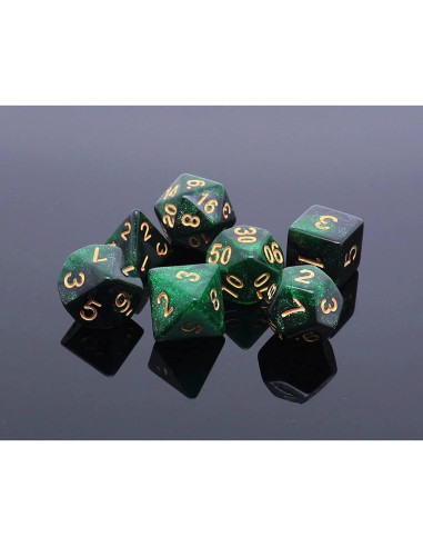 Juego de Dados Poliedricos DND CREEBUY Verde y Negro 7 Piezas