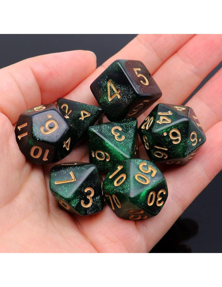Juego de Dados Poliedricos DND CREEBUY Verde y Negro 7 Piezas Juego de Dados Poliedricos DND CREEBUY Verde y Negro 7 Piezas