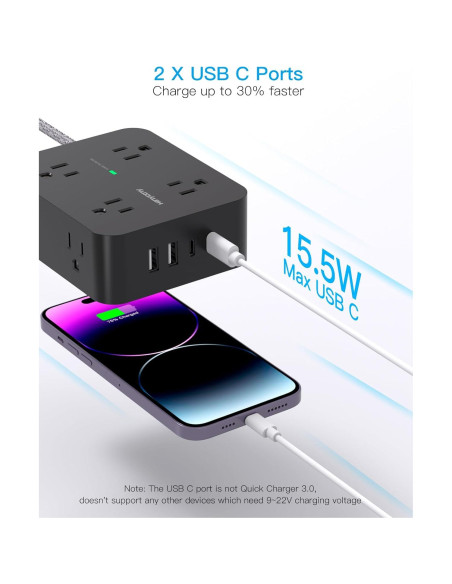 Regleta de Sobretensión HANYCONY 8 Salidas 4 USB 5 Pies Regleta de Sobretensión HANYCONY 8 Salidas 4 USB 5 Pies