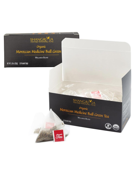 Té Orgánico de Bienestar Shangri La - 30 Bolsitas de Té Verde, Menta, Limón y Jengibre Té Orgánico de Bienestar Shangri La - 30 Bolsitas de Té Verde, Menta, Limón y Jengibre