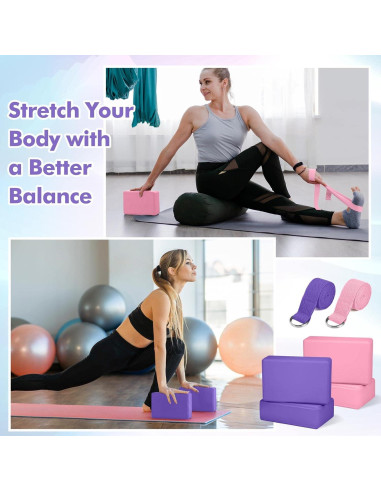 Set de Yoga Jexine 6 Piezas: Bloques EVA y Correas Algodón