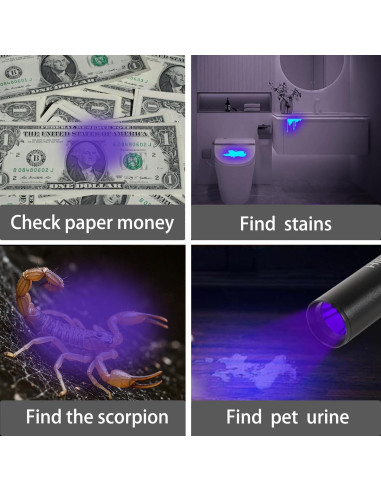 Paquete de 4 Linternas UV Recargables Hilngav 365nm 395nm