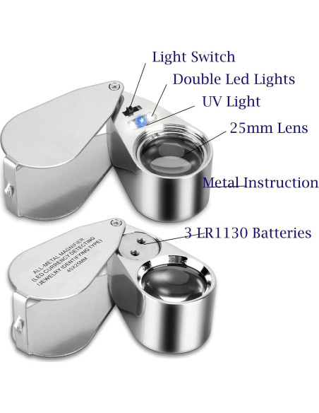 Lupa de Joyero 40X HMKIS con Luz LED y Metal Completo Lupa de Joyero 40X HMKIS con Luz LED y Metal Completo