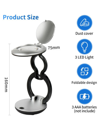 Lupa iluminada 10X SKGXMAGN plegable para lectura y manualidades