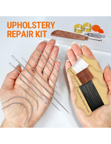 Kit de Reparación de Tapicería VONEEDL 11 Piezas Hilo y Agujas Kit de Reparación de Tapicería VONEEDL 11 Piezas Hilo y Agujas